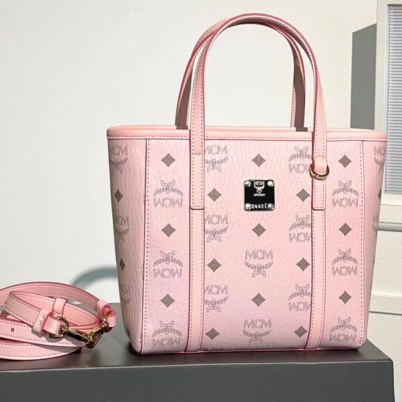 Mcm Toni Visetos Mini Visetos Mini Toni Shopper Tote Light Pink